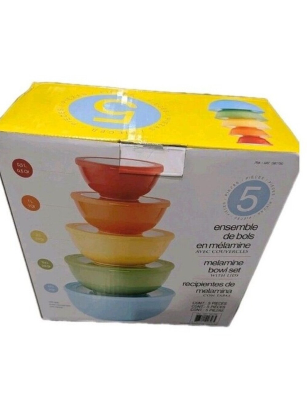 Pandex 5-Piece 100% Melamine Nesting Mixing Bowl Set with Clear See-Through Lids